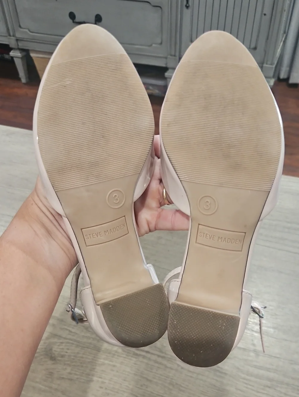 Steve Madden Muted Pink Patent Ankle-Strap Block Heels little girl's size 3